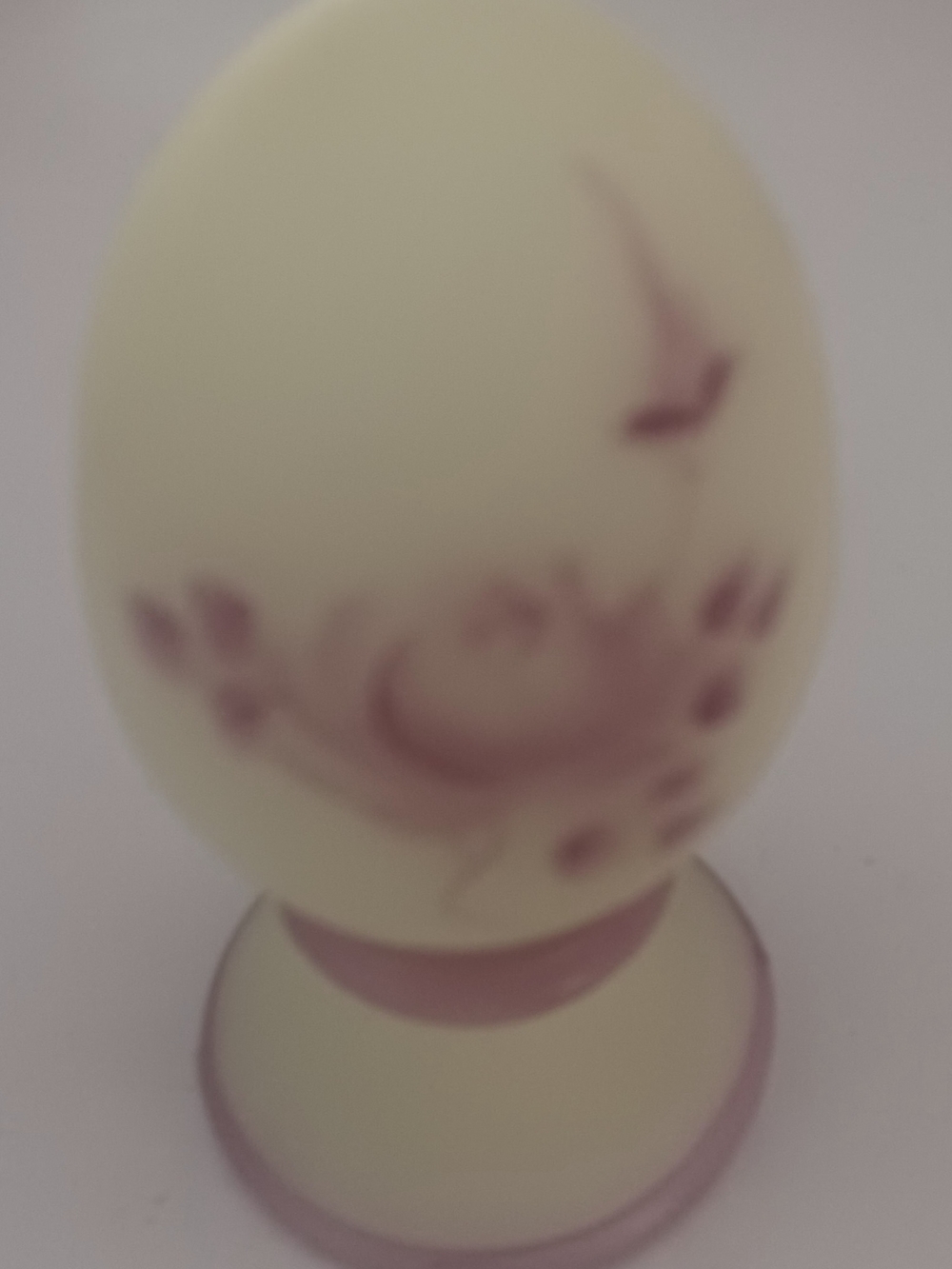 Vintage Fenton Burmese Cream Colored Art Glass Egg. Hand Painted, Signed.
